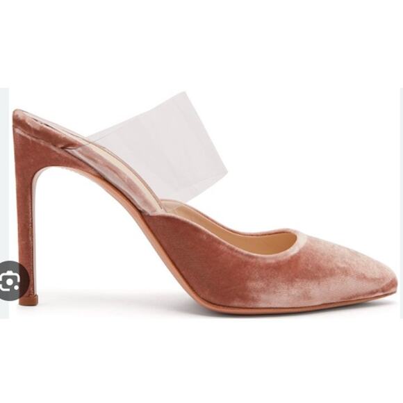 Sophia Webster Tara Velvet Clear PVC High Mules Sandals Sz 37 PINK - Picture 1 of 14